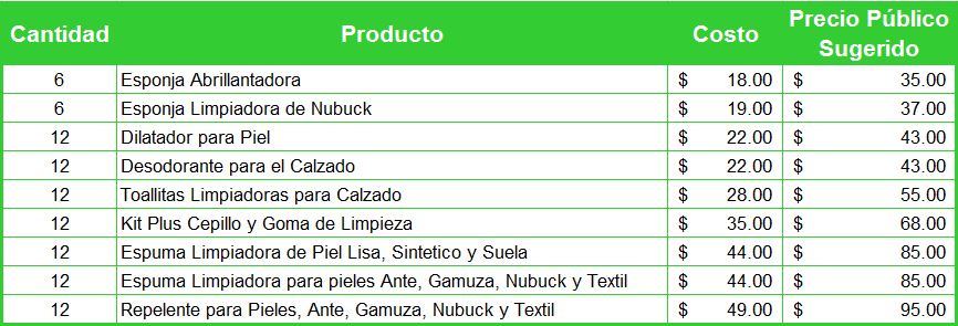 Precios sugeridos - kit limpieza